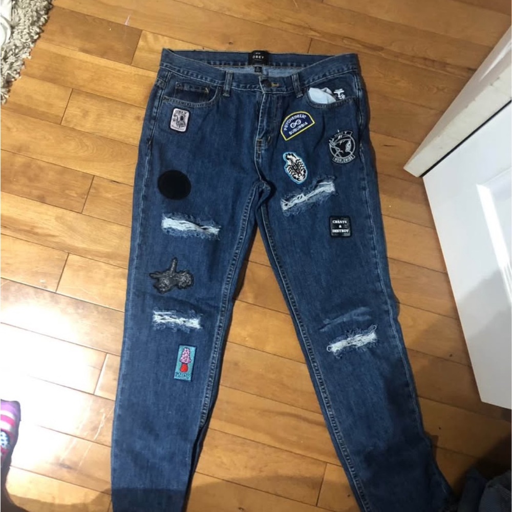 Obey Blue Jeans with Patches - Picture 3 of 5
